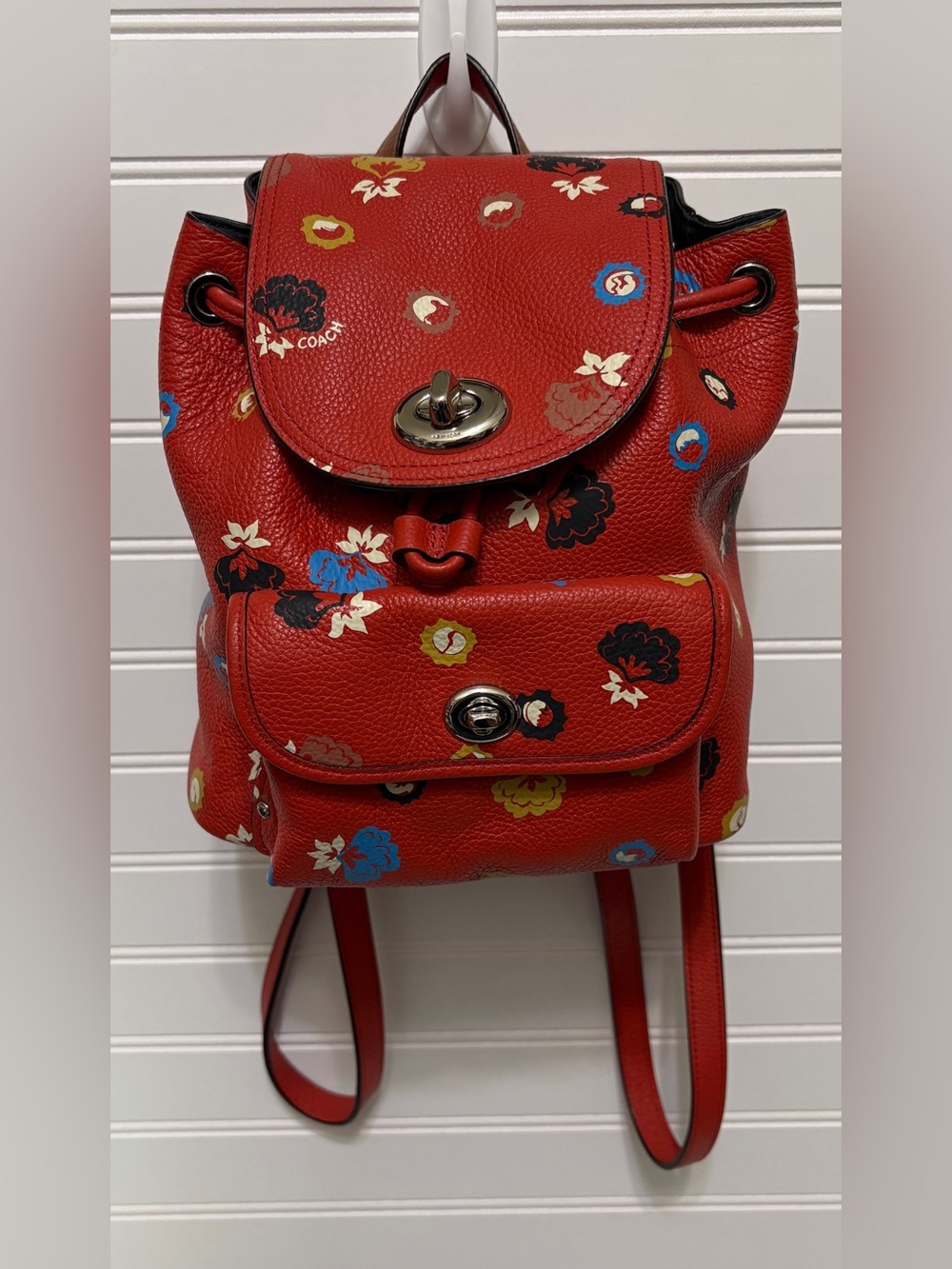 Coach Red Mini Turnlock Rucksack Floral Drawstring Backpack Shoulder Bag F37738